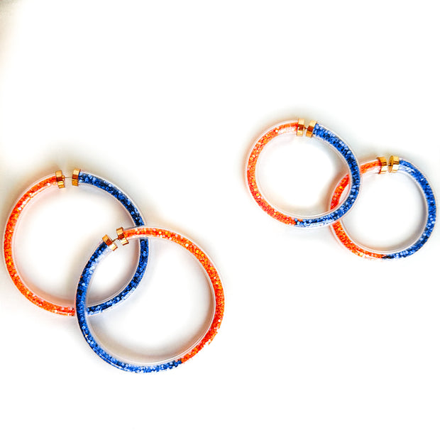 Blue & Orange Glitter-Filled Hoop Earrings