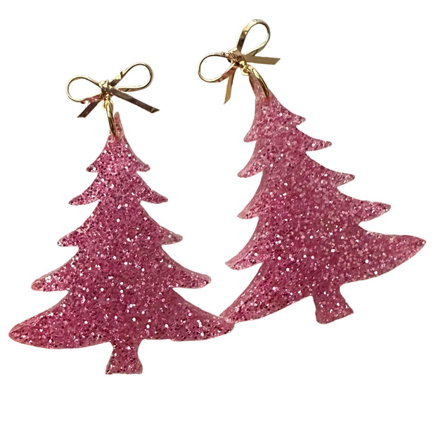 Pink Sparkle Christmas Tree with Bow Tops