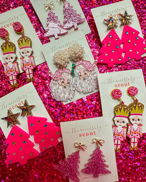 Pink Sparkle Christmas Tree with Bow Tops