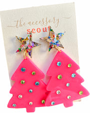 Scout Celebration Pink Jeweled Christmas Tree with Star Tops