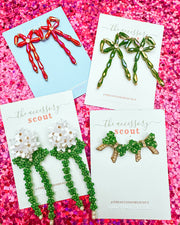 Crystal Bow Earrings - Green