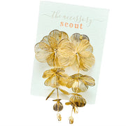 Gold Floral Clover Drop Earrings