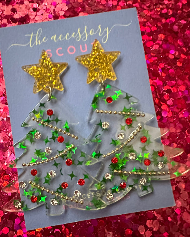 Star and Sparkle Christmas Tree Earrings