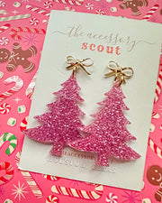 Pink Sparkle Christmas Tree with Bow Tops