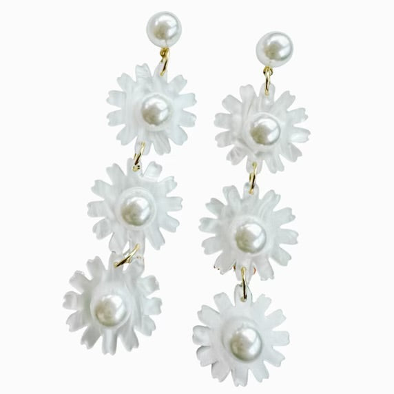 Triple White Daisy Earrings