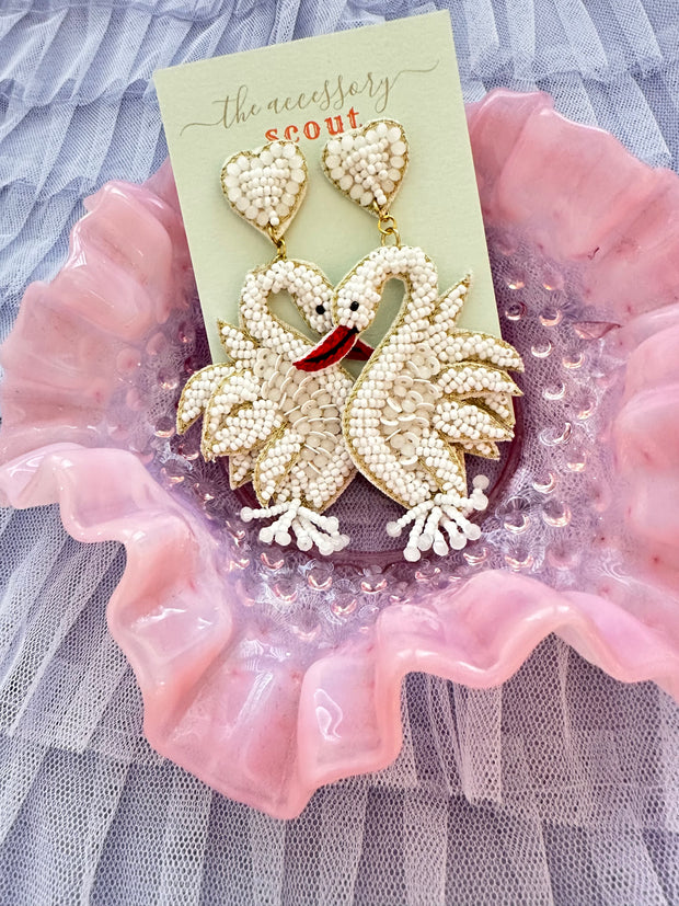 Beaded Swan Earrings