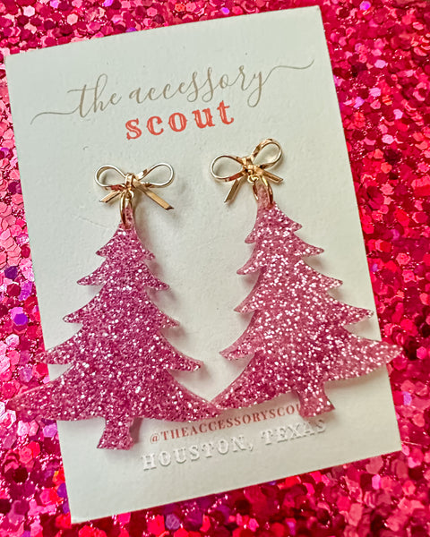 Pink Sparkle Christmas Tree with Bow Tops