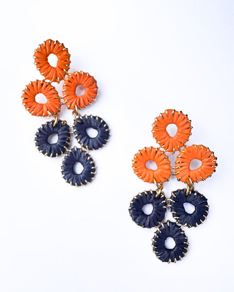 Raffia Cameran Earrings - navy & orange