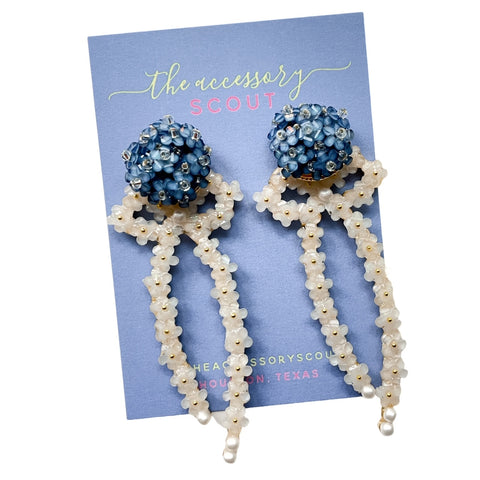Natalie Bow Earrings - White with Blue