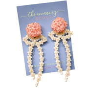 Natalie Bow Earrings - White with Pink