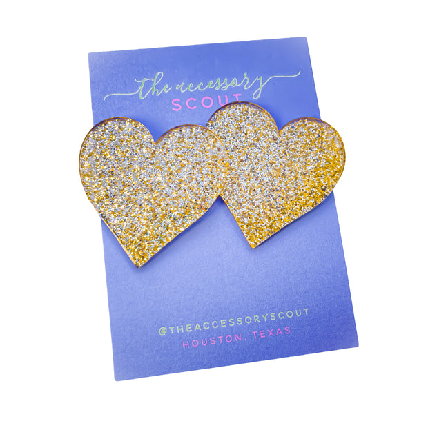 Large Acrylic Gold Heart Stud Earrings