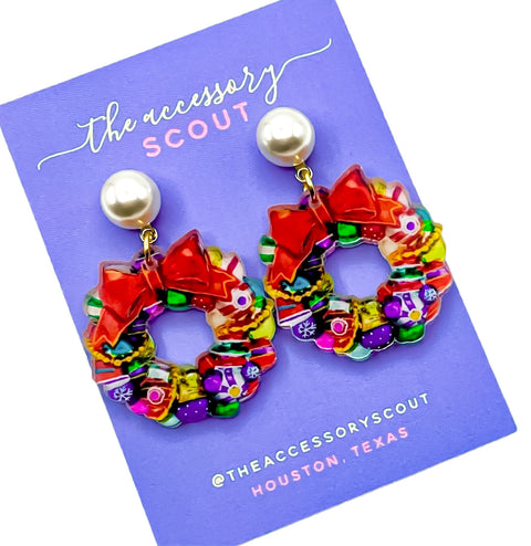 Scout Celebration Wreath Ornament Dangle Earrings