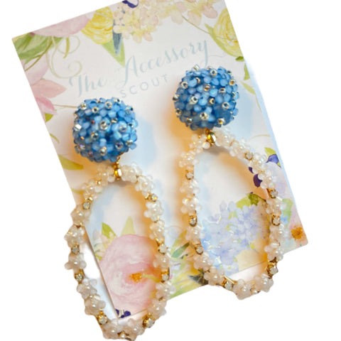 Haley Earrings White + Blue Flower Top