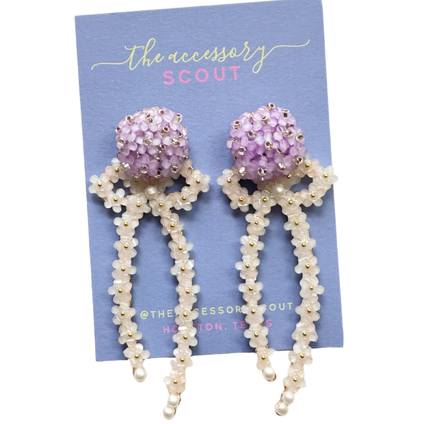 Natalie Bow Earrings - White with Purple