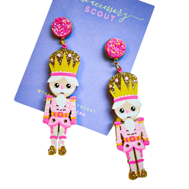 Scout Celebration Christmas Pink Nutcracker Earrings