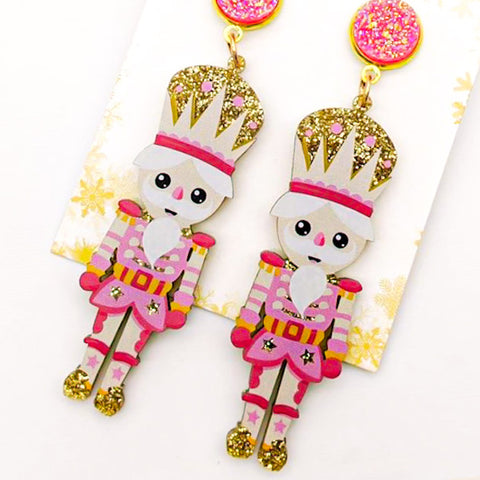 Scout Celebration Christmas Pink Nutcracker Earrings