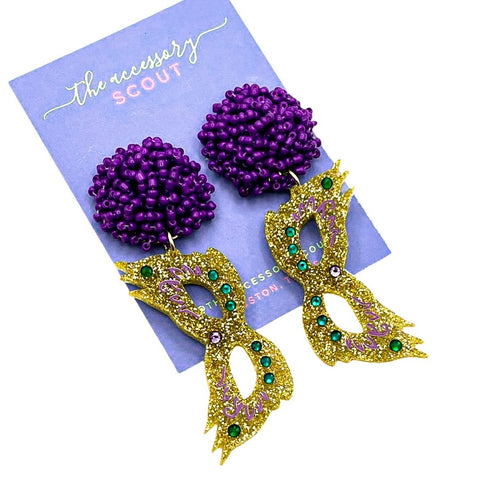 Scout Celebration Jeweled Mardi Gras Mask Earrings