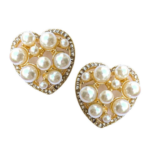 Pearly Heart Stud Earrings