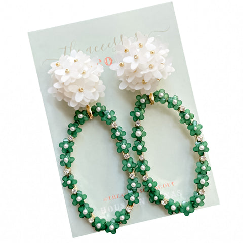 Haley Earrings Green + White Flower Top