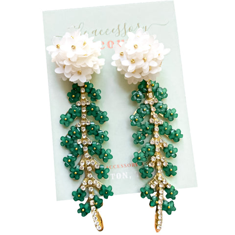 Marie Earrings - Green + Flower Top